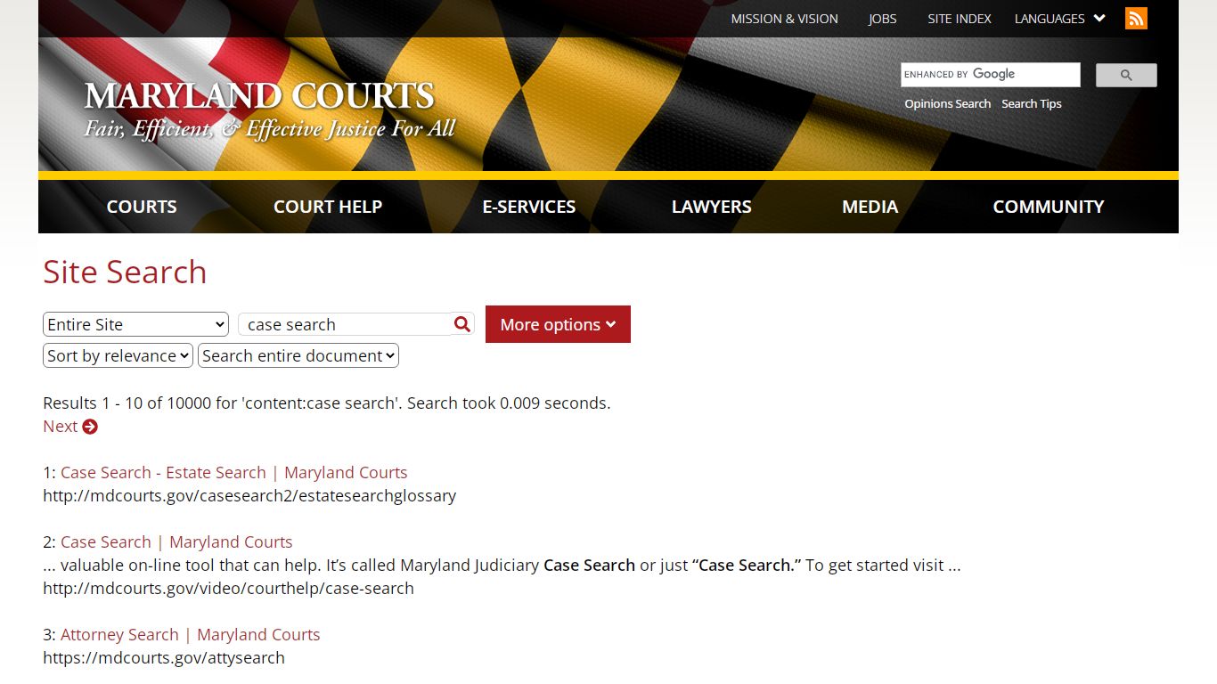 Site Search | Maryland Courts